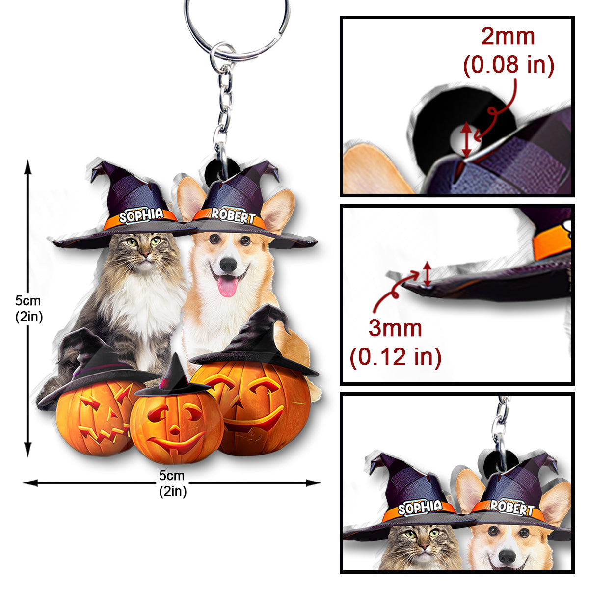 Adorables animaux d'Halloween - Porte-clés personnalisé en forme de chien