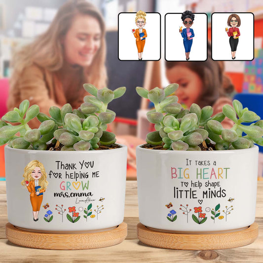 Merci de m'avoir aidé à grandir - Pot de fleurs en céramique personnalisé pour enseignant