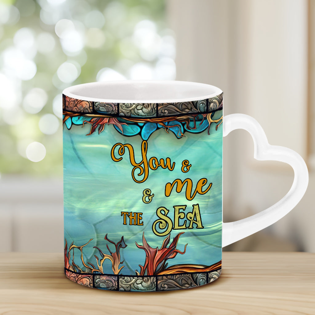 Toi, moi et la mer - Mug personnalisé avec anse en forme de cœur et de tortue