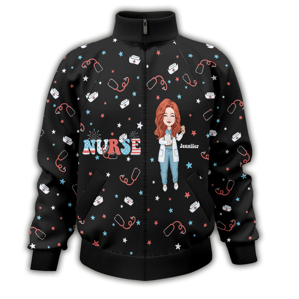 Veste zippée personnalisée pour infirmière, idéale pour la fête du 4 juillet