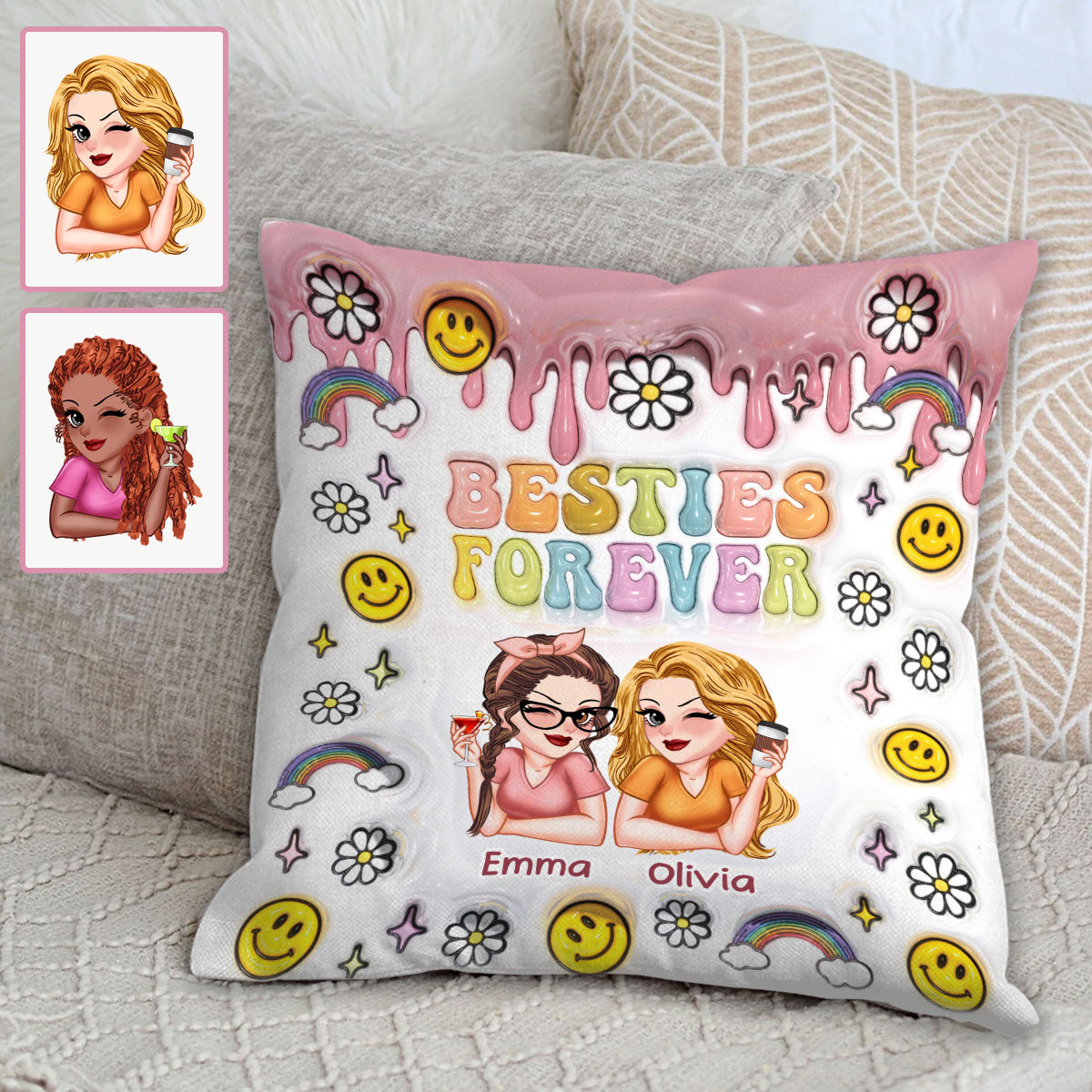 Meilleures amies pour toujours - Coussin décoratif personnalisé pour meilleures amies