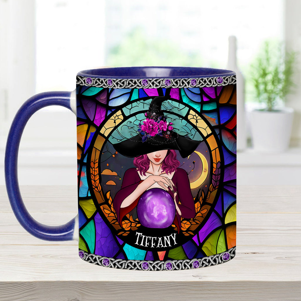 Mug personnalisé à motif sorcière, en vitrail violet mystique