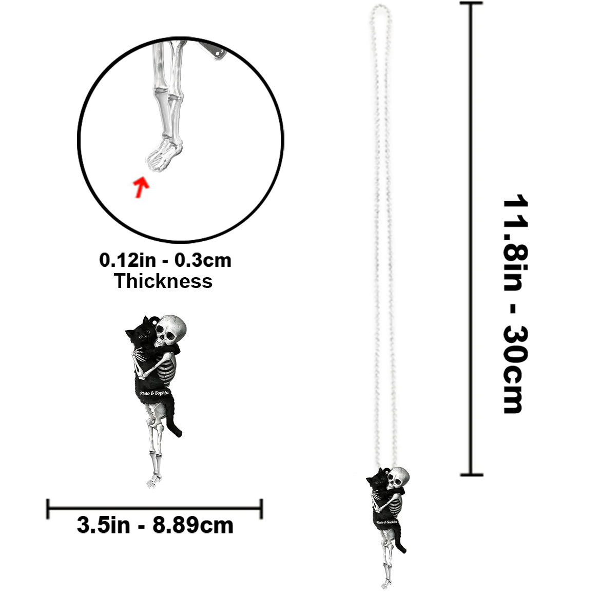 Funny Skeleton & Cat - Personalized Black Cat Custom Shaped Car Ornament