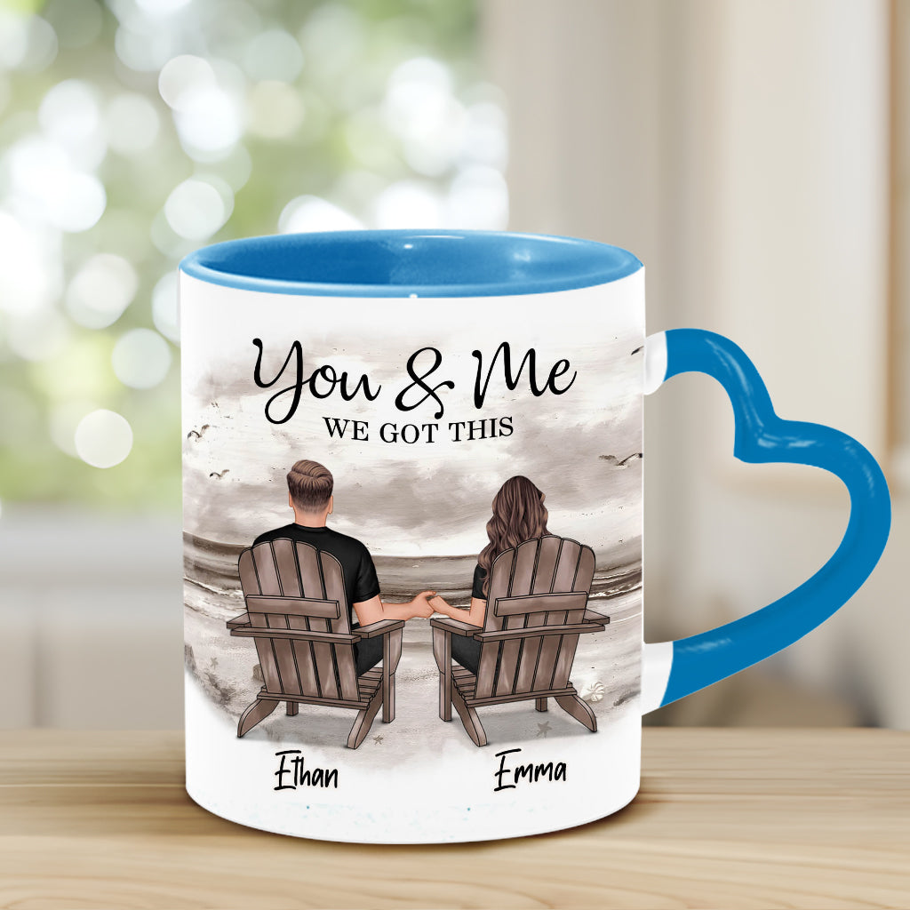 Toi et moi, on gère ! - Mug personnalisé pour couple avec anse en forme de cœur