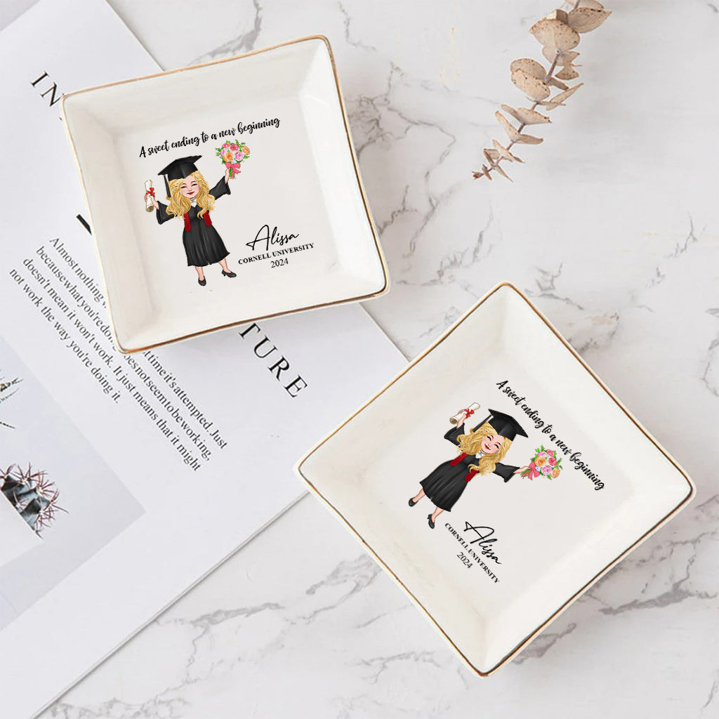 A Sweet Ending To A New Beginning - Personalized Graduation Jewelry Dish
