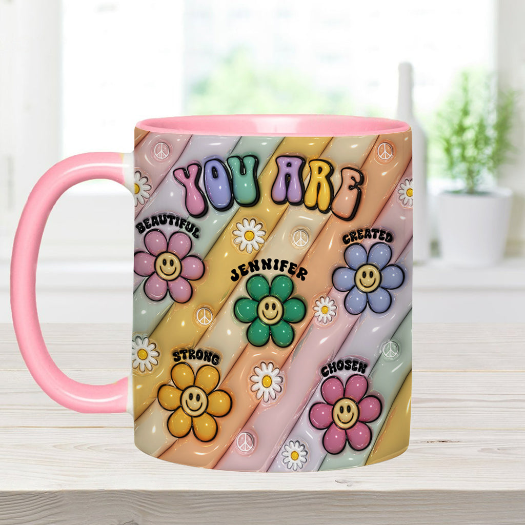 Tu es belle, forte et victorieuse - Mug personnalisé style hippie