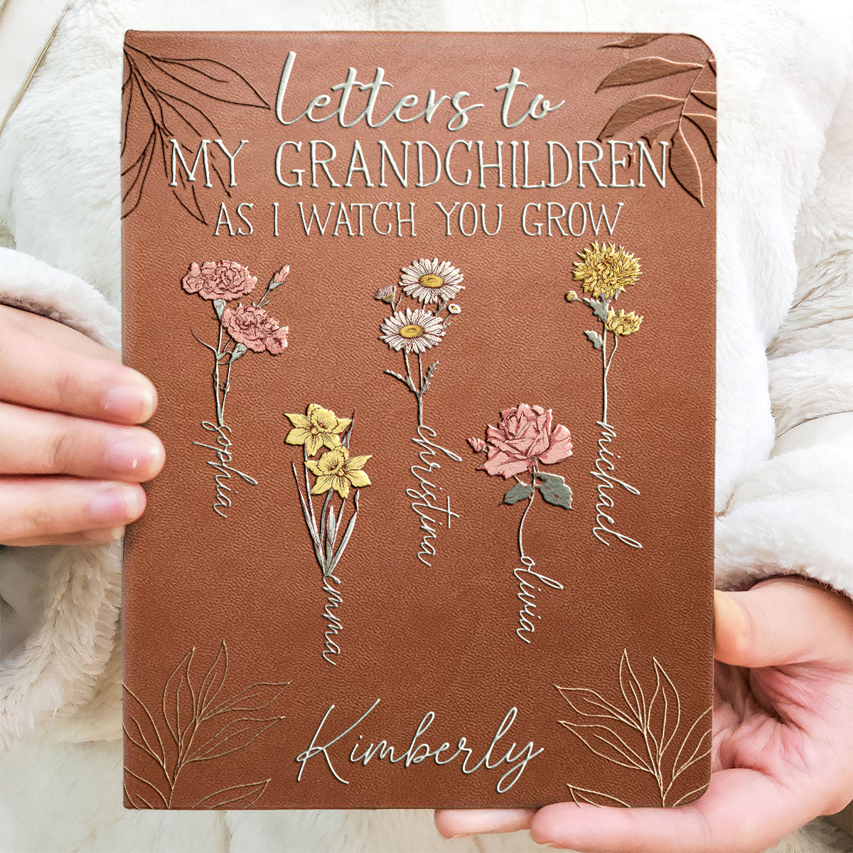 Lettres à mes petits-enfants : « D’abord maman, maintenant grand-mère » - Carnet de notes personnalisé en cuir pour grand-mère