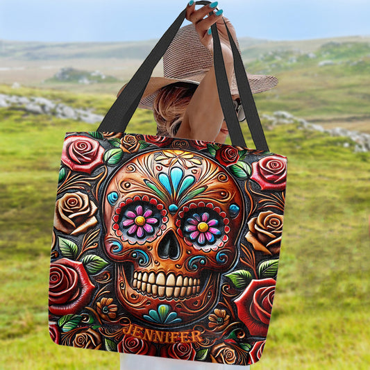 Roses And Skull - Personalized Skull Tote Bag