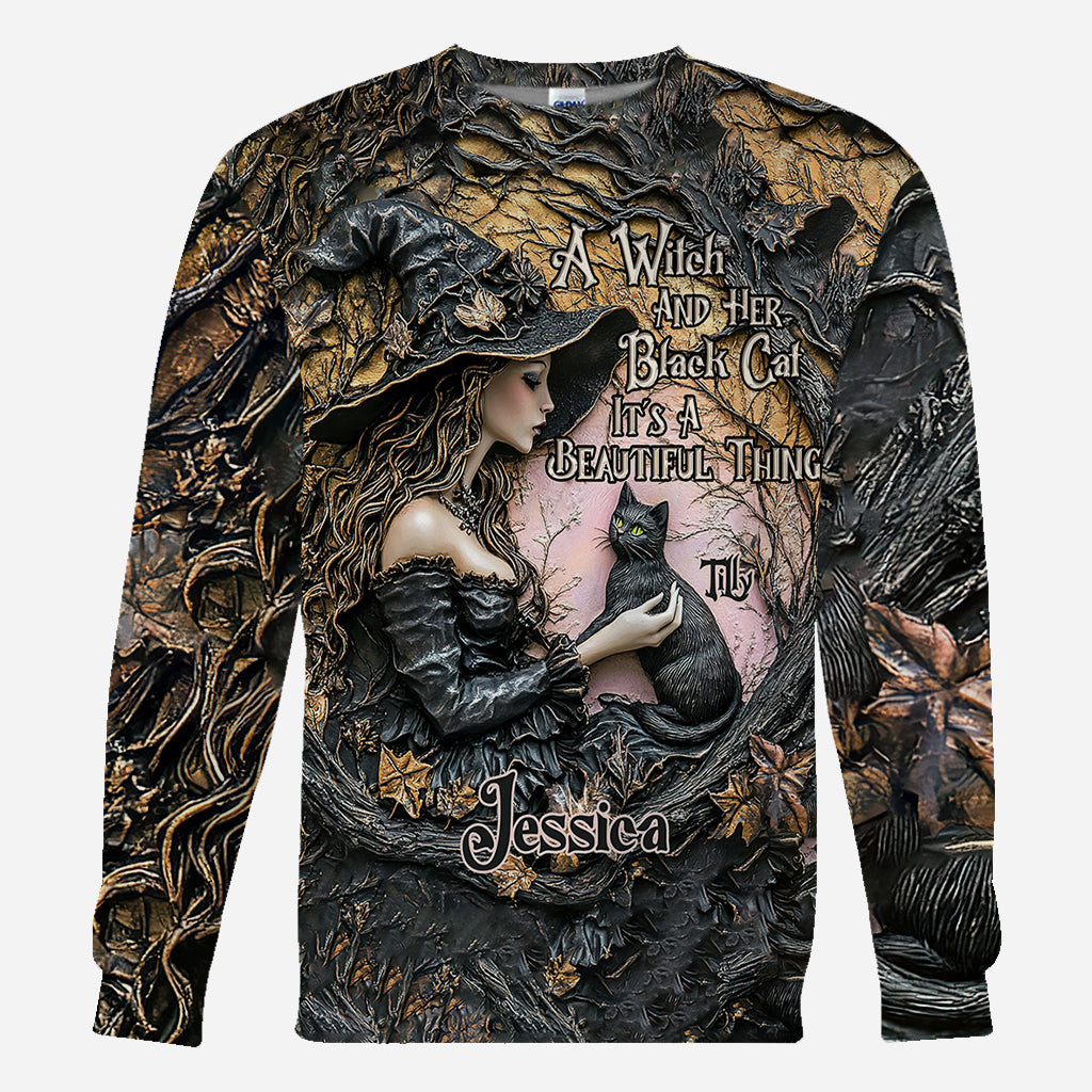 Une sorcière et son chat noir : c'est magnifique ! - T-shirt personnalisé « Sorcière »