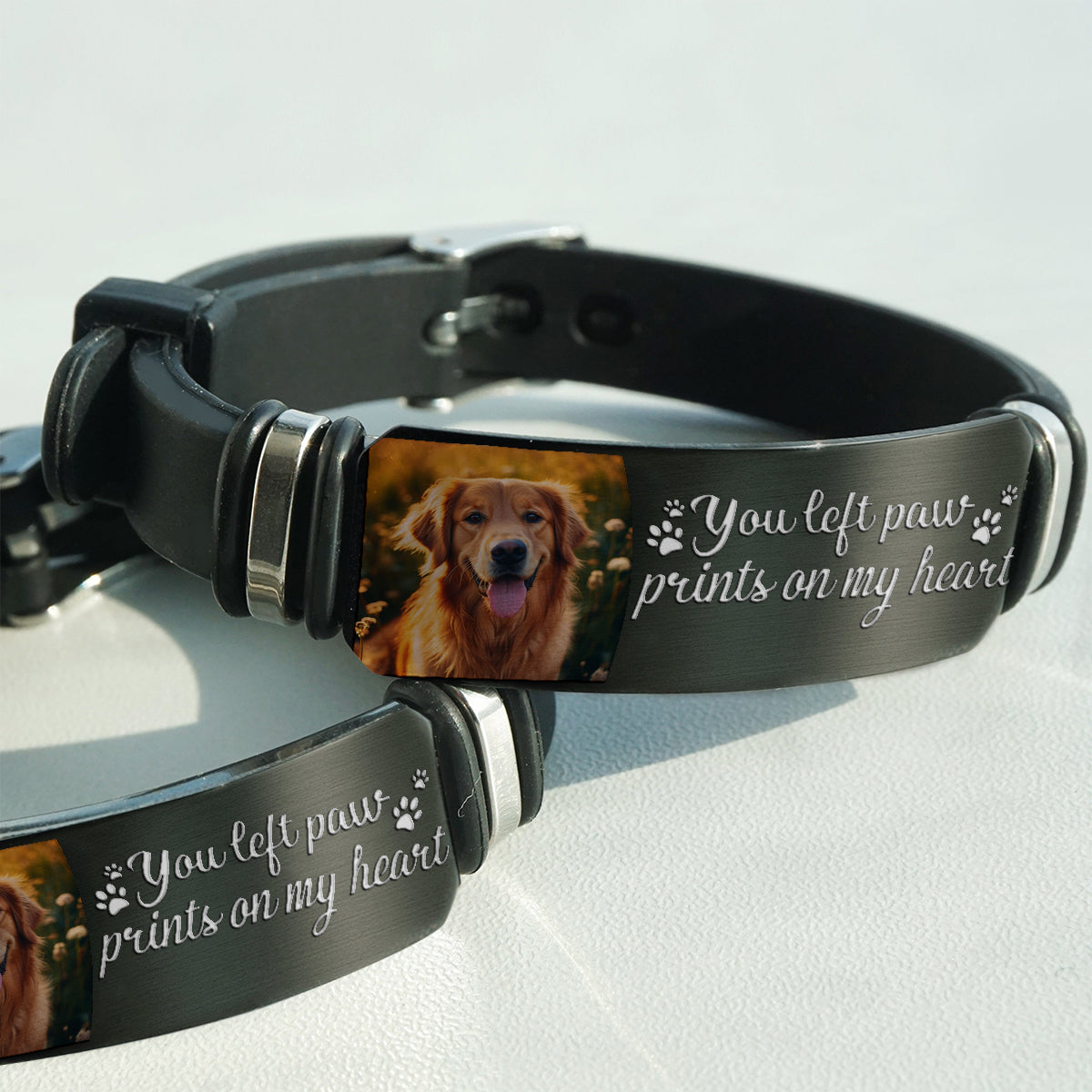 Tu as laissé des empreintes de pattes sur mon cœur - Bracelet personnalisé gravé avec un chien