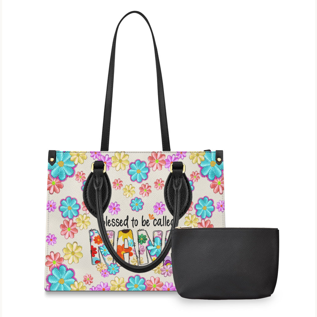 Sac à main en cuir personnalisé « Bénie d'être appelée Nana » à motif floral