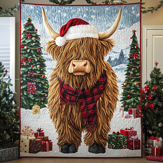 Beautiful Christmas Highland Cow - Personalized Quilt