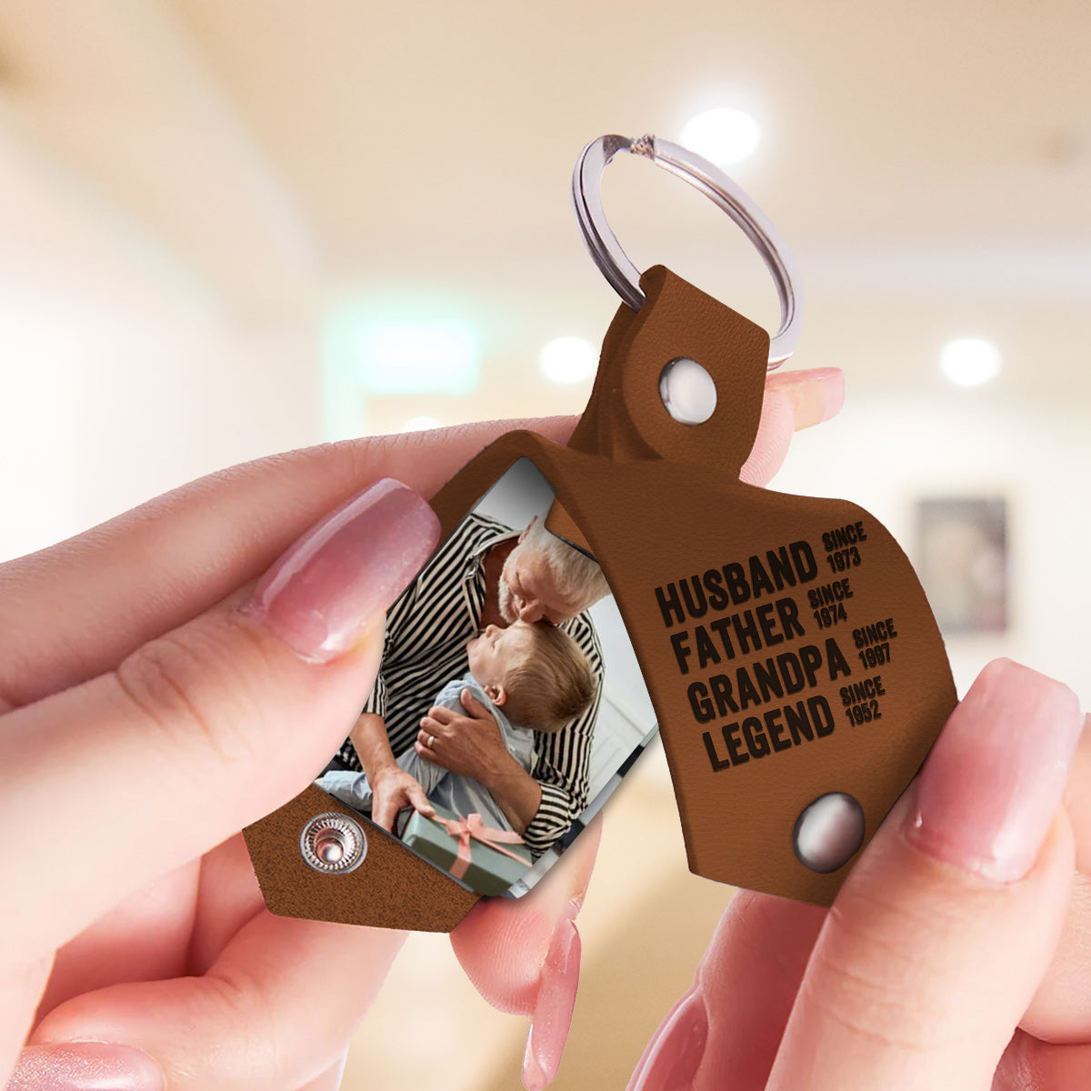 Husband Father Grandpa Legend - Personalized Grandpa Photo Album Keychain