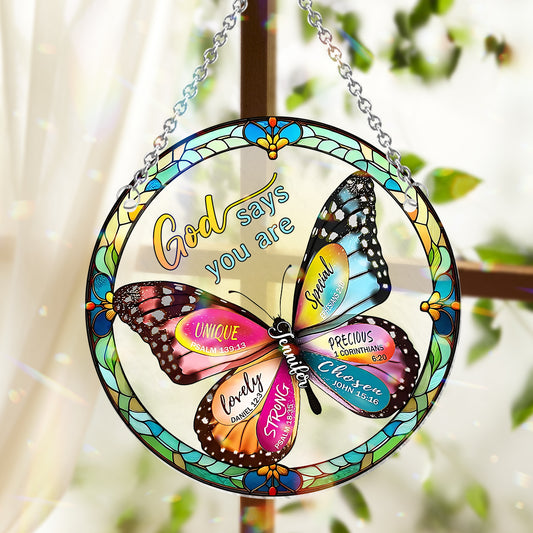 God Says You Are - Personalized Christian Window Hanging Suncatcher Ornament