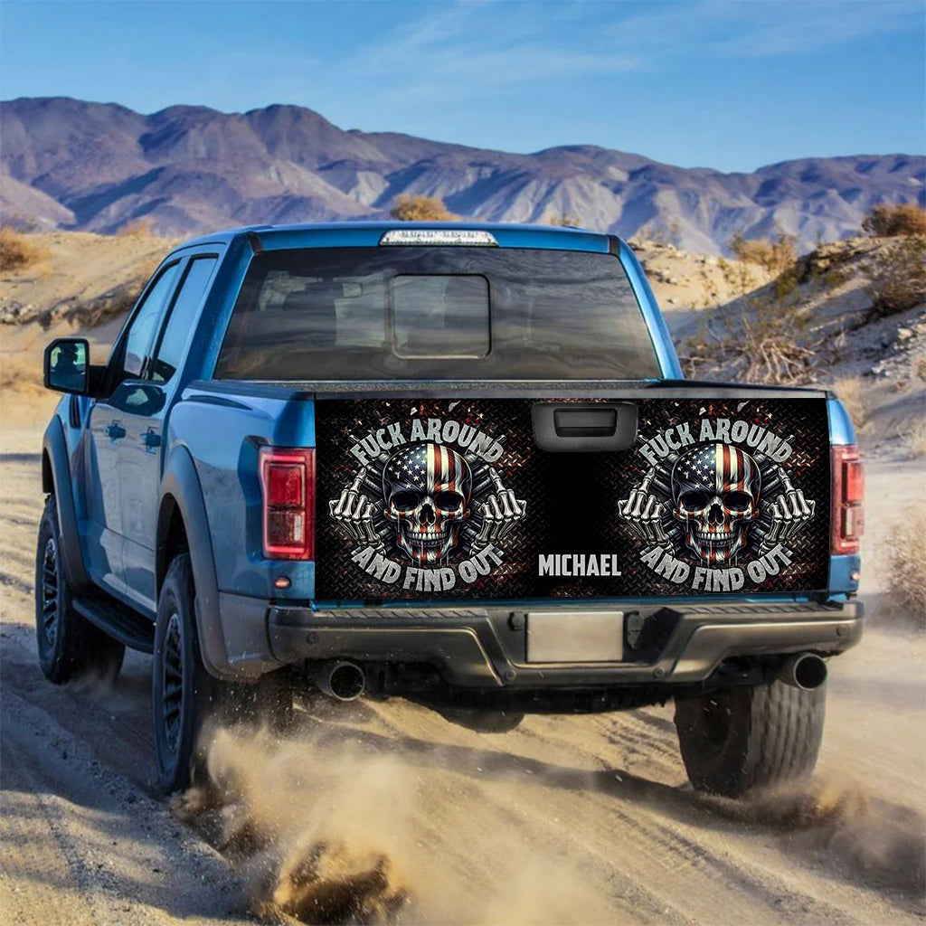 Squelette drapeau américain - Autocollant personnalisé tête de mort pour hayon de camion