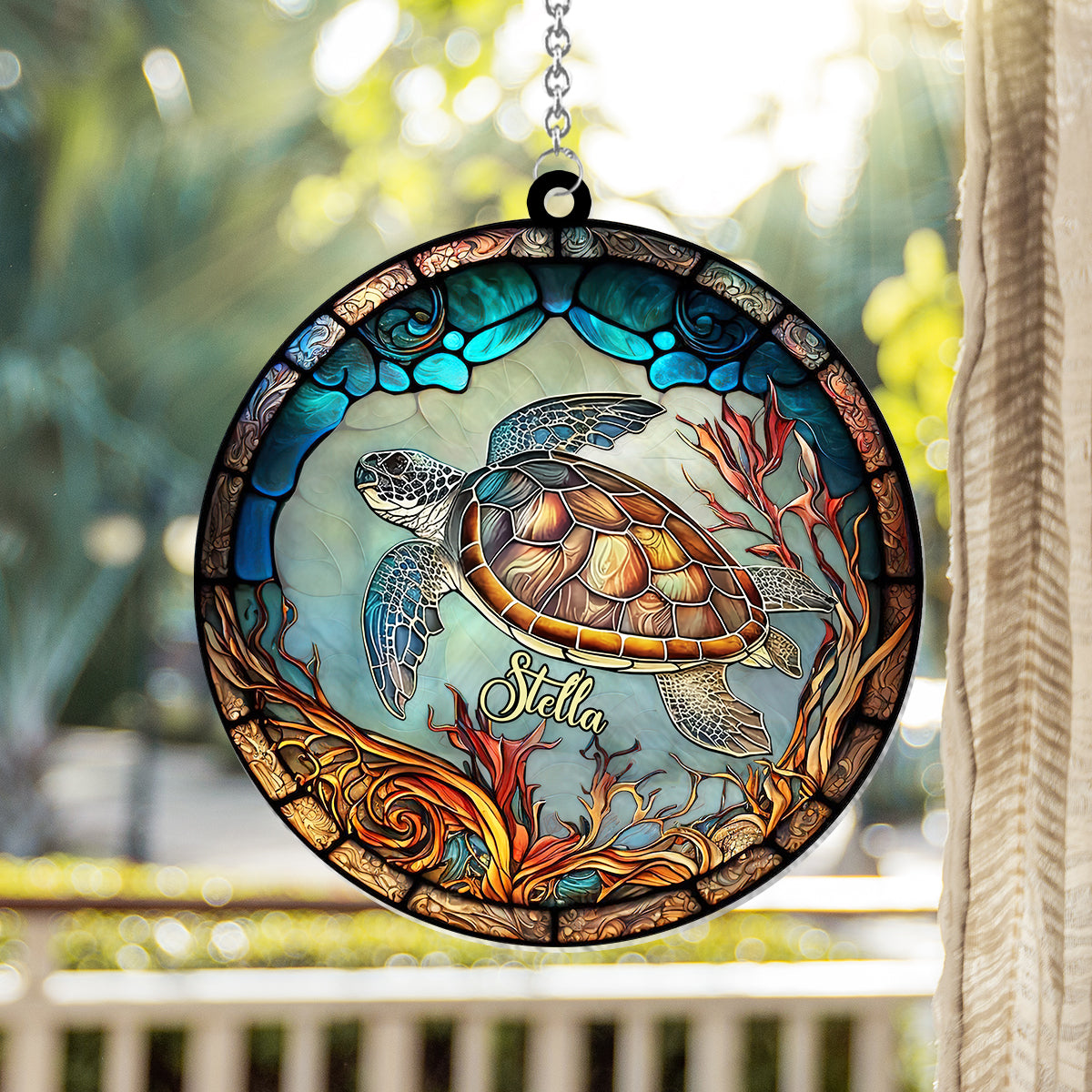 J'adore les tortues - Décoration attrape-soleil personnalisée en forme de tortue à suspendre à la fenêtre 