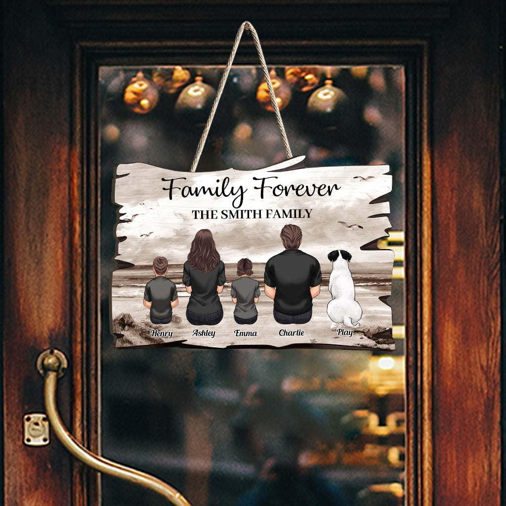 Panneau en bois personnalisé pour la famille, style rétro, paysage de plage, version vintage - Panneau en bois sur mesure, motif familial