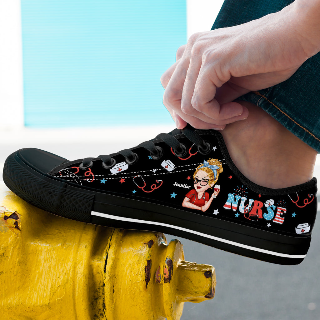 Chaussures basses personnalisées pour infirmières, idéales pour la fête du 4 juillet