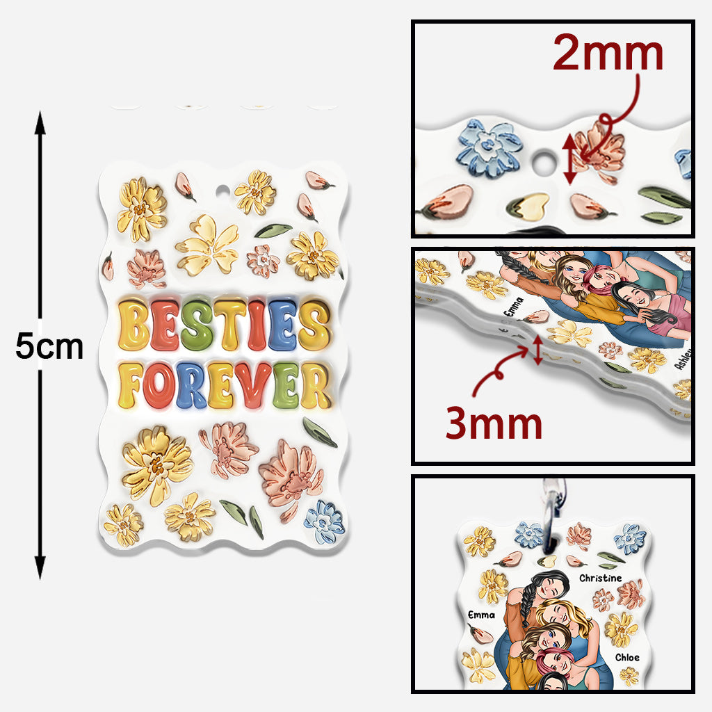Porte-clés personnalisé « Meilleures amies pour toujours » style floral - Porte-clés personnalisé « Meilleures amies pour toujours »