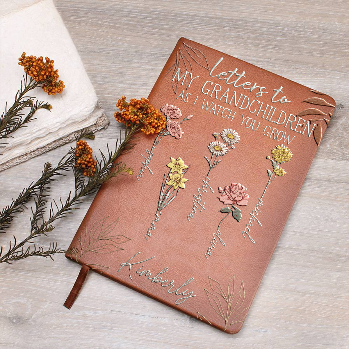 Lettres à mes petits-enfants : « D’abord maman, maintenant grand-mère » - Carnet de notes personnalisé en cuir pour grand-mère