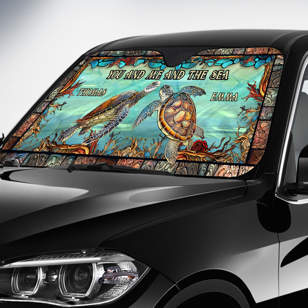 Toi, moi et la mer - Pare-soleil de voiture personnalisé en forme de tortue