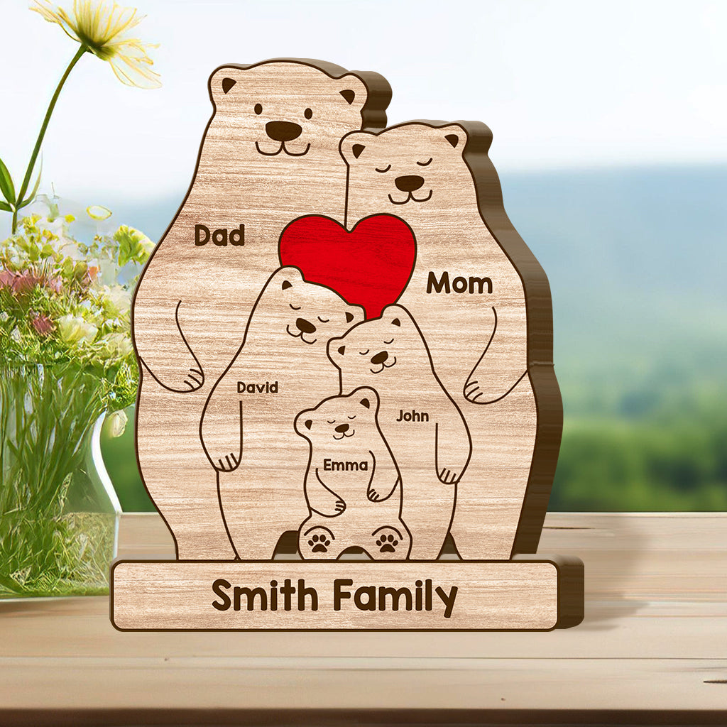 Famille d'ours - Puzzle en bois personnalisé en forme de famille
