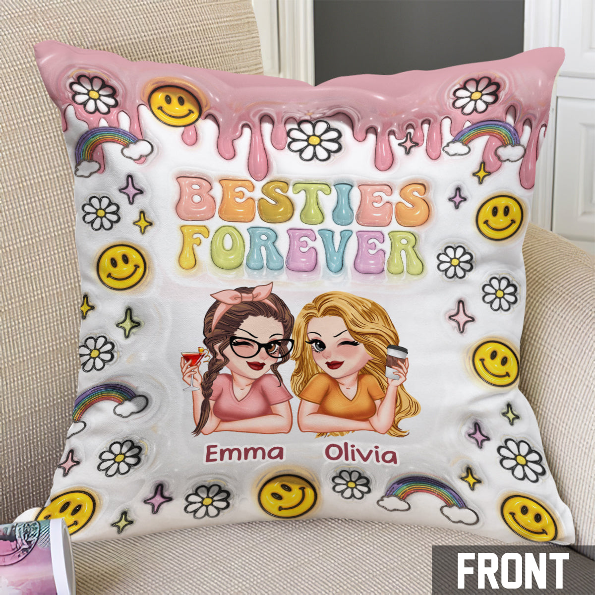 Meilleures amies pour toujours - Coussin décoratif personnalisé pour meilleures amies