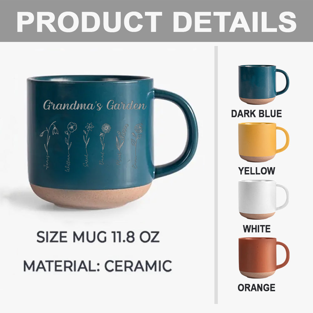 Grandma's Garden - Personalized Grandma Engraved Pottery Mug