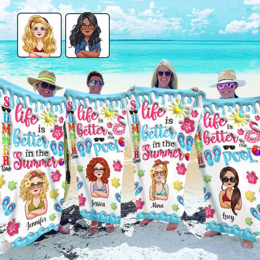 La vie est plus belle en été - Serviette de plage personnalisée pour les amoureux de la mer