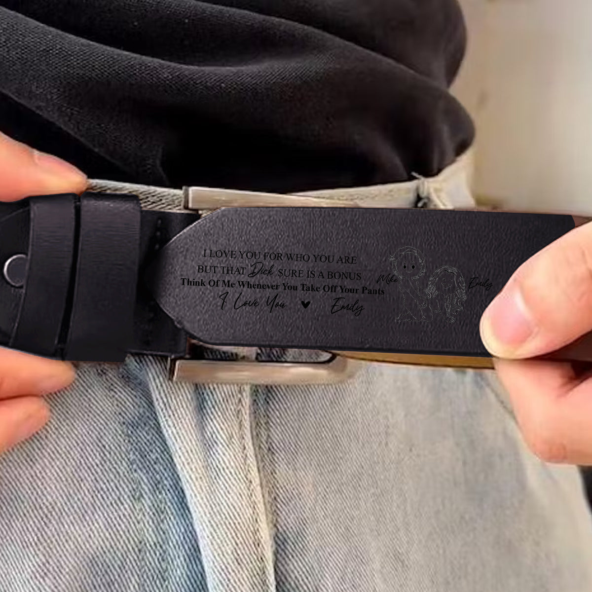 Je t'aime pour qui tu es - Ceinture en cuir personnalisée pour couple