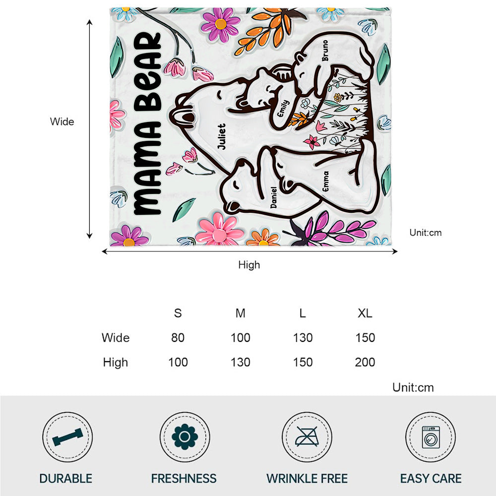 Couverture personnalisée « Maman ourse câlinant ses petits » style floral