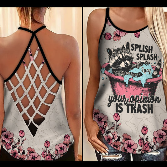 Splish Splash Your Opinion Is Trash - Personalized Raccoon Cross Tank Top