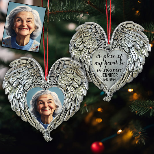 A Piece of My Heart Lives In Heaven - Personalized Memorial Shaped Aluminium Ornament (Print On Both Side)