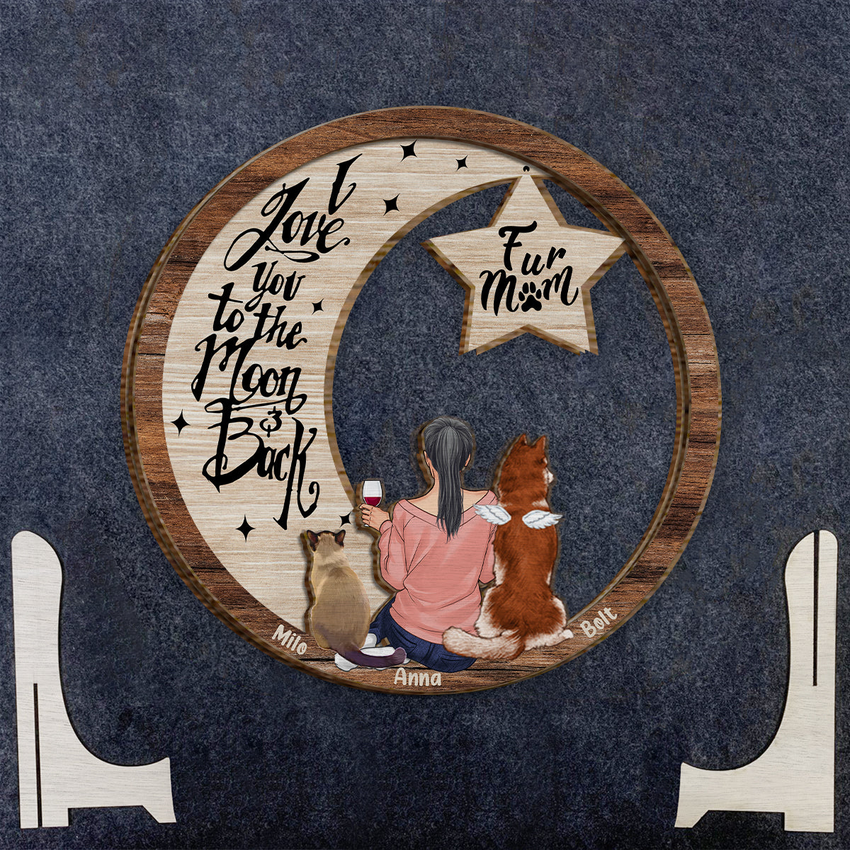 Tu me manques, je sais que je t'aime jusqu'à la lune et retour - Plaque en bois personnalisée pour chien (2 couches)