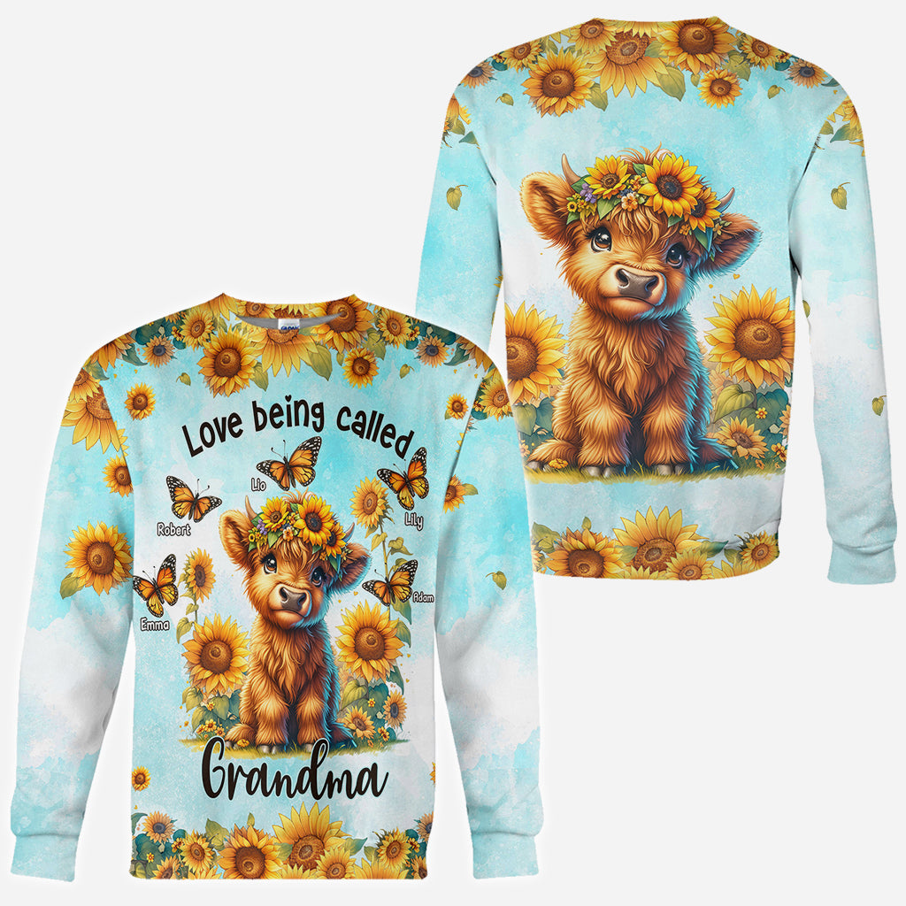 Love Being Called Grandma Highland Cow Sunflower - Personalized All Over Shirt