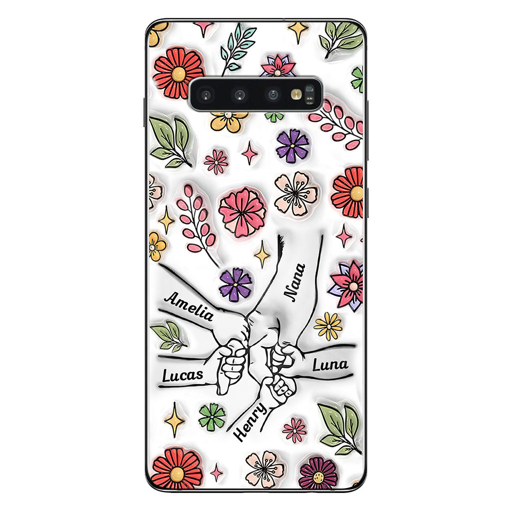 Coque de téléphone personnalisée pour grand-mère avec motif floral printanier et mains qui se tiennent - Mamie et maman
