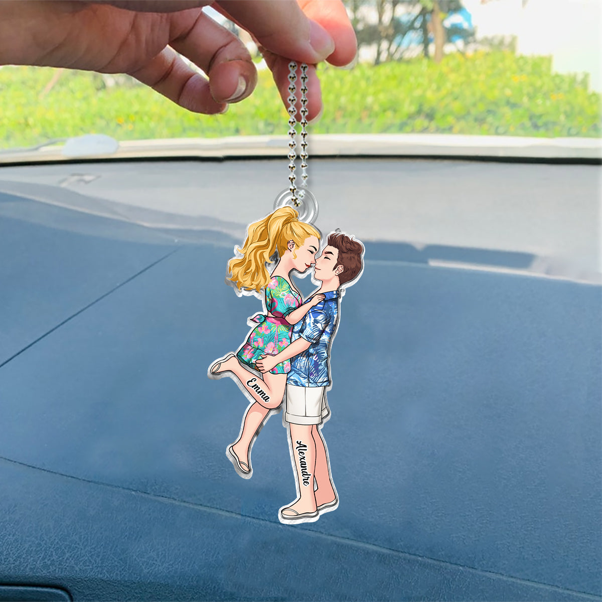 Conduis prudemment, je t'aime - Ornement de voiture personnalisé pour couple.