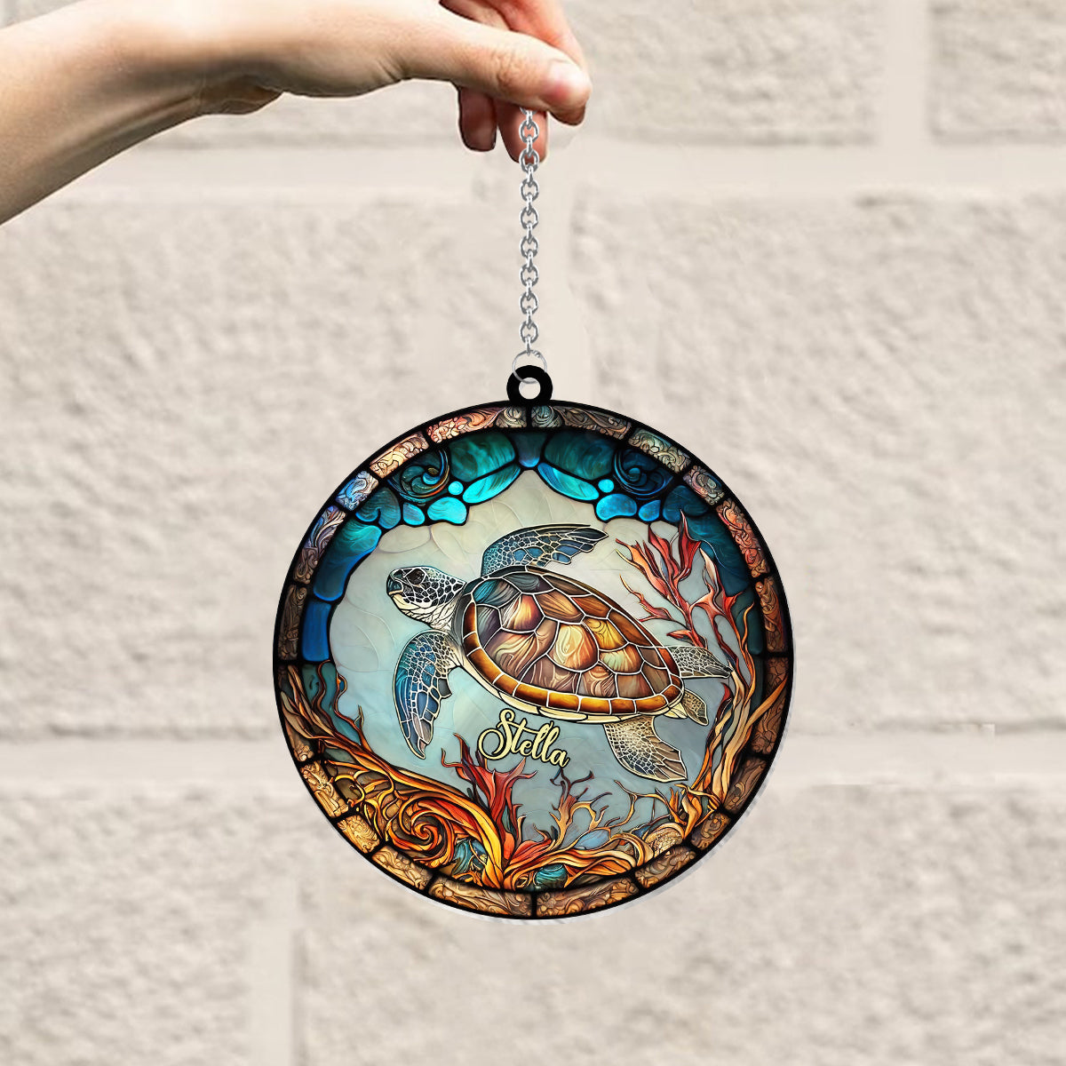 J'adore les tortues - Décoration attrape-soleil personnalisée en forme de tortue à suspendre à la fenêtre 