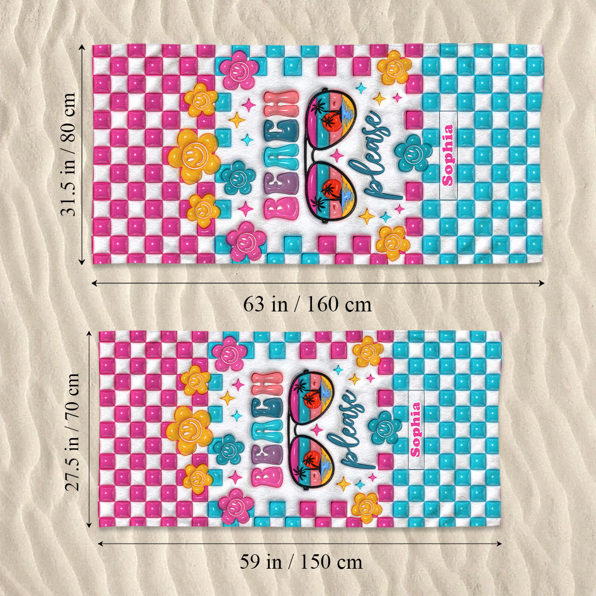 Serviette de plage personnalisée « Beach Please » pour amoureux de la mer