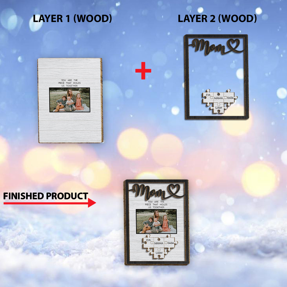 Maman, tu es le pilier de notre couple - Plaque en bois personnalisée à 2 couches « Maman »