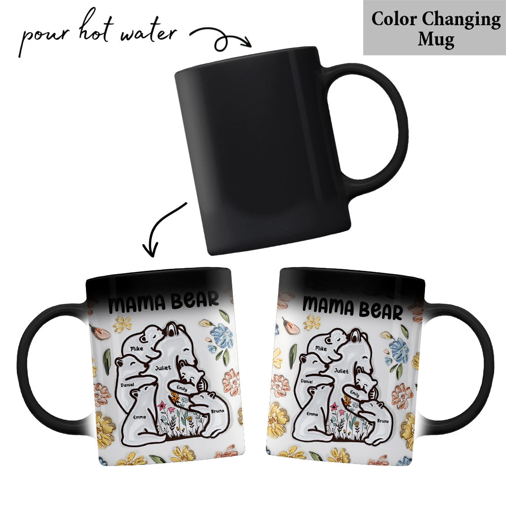 Mug personnalisé « Maman ourse câlinant ses petits » style floral
