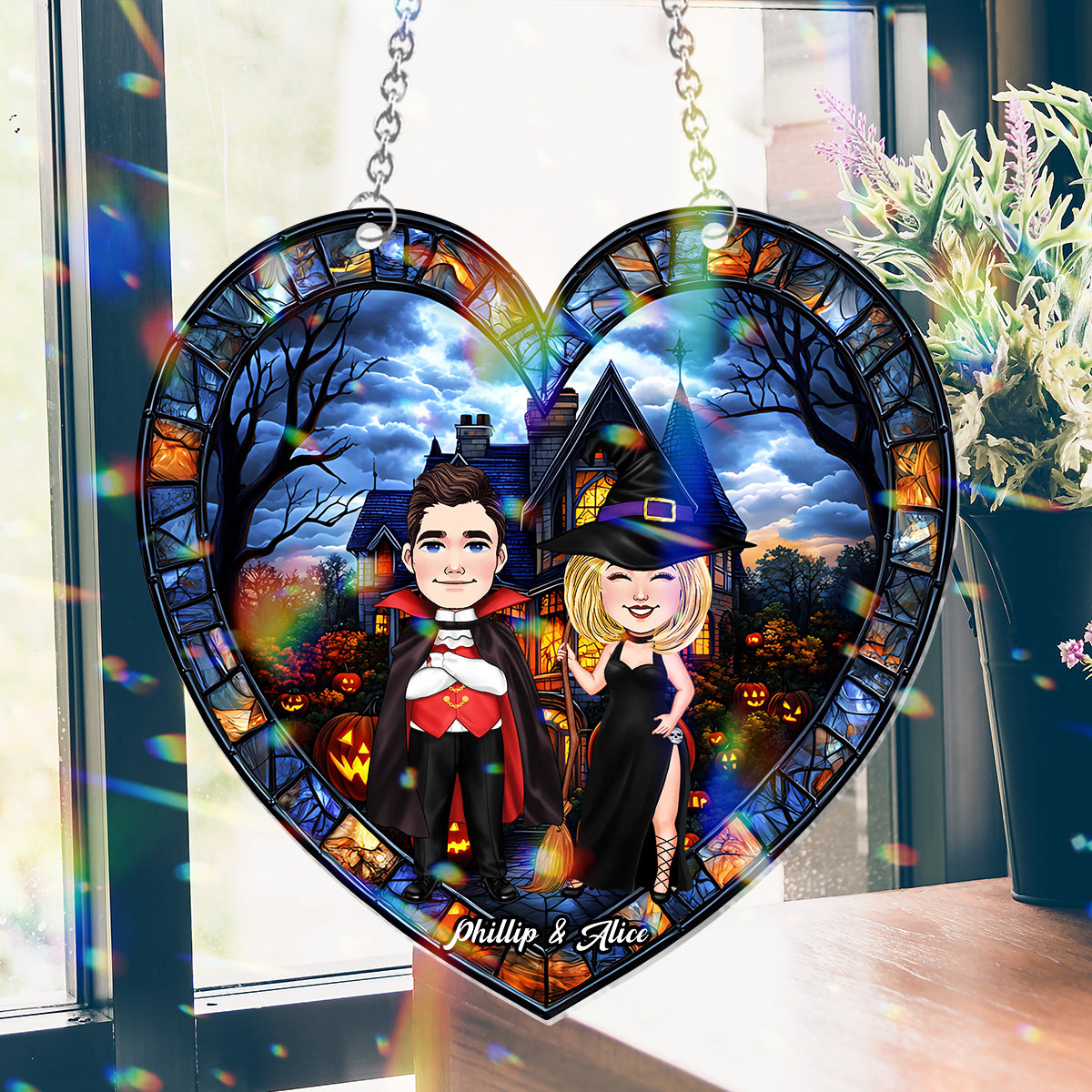 Halloween Is Coming - Personalized Couple Window Hanging Suncatcher Ornament