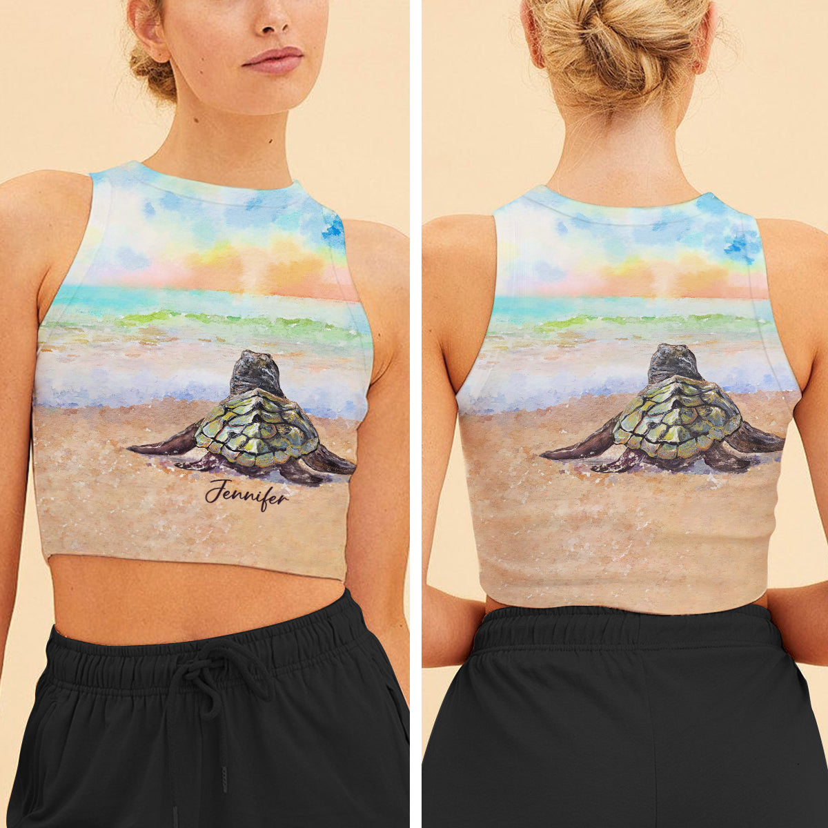 Débardeur court personnalisé « J’adore les tortues »