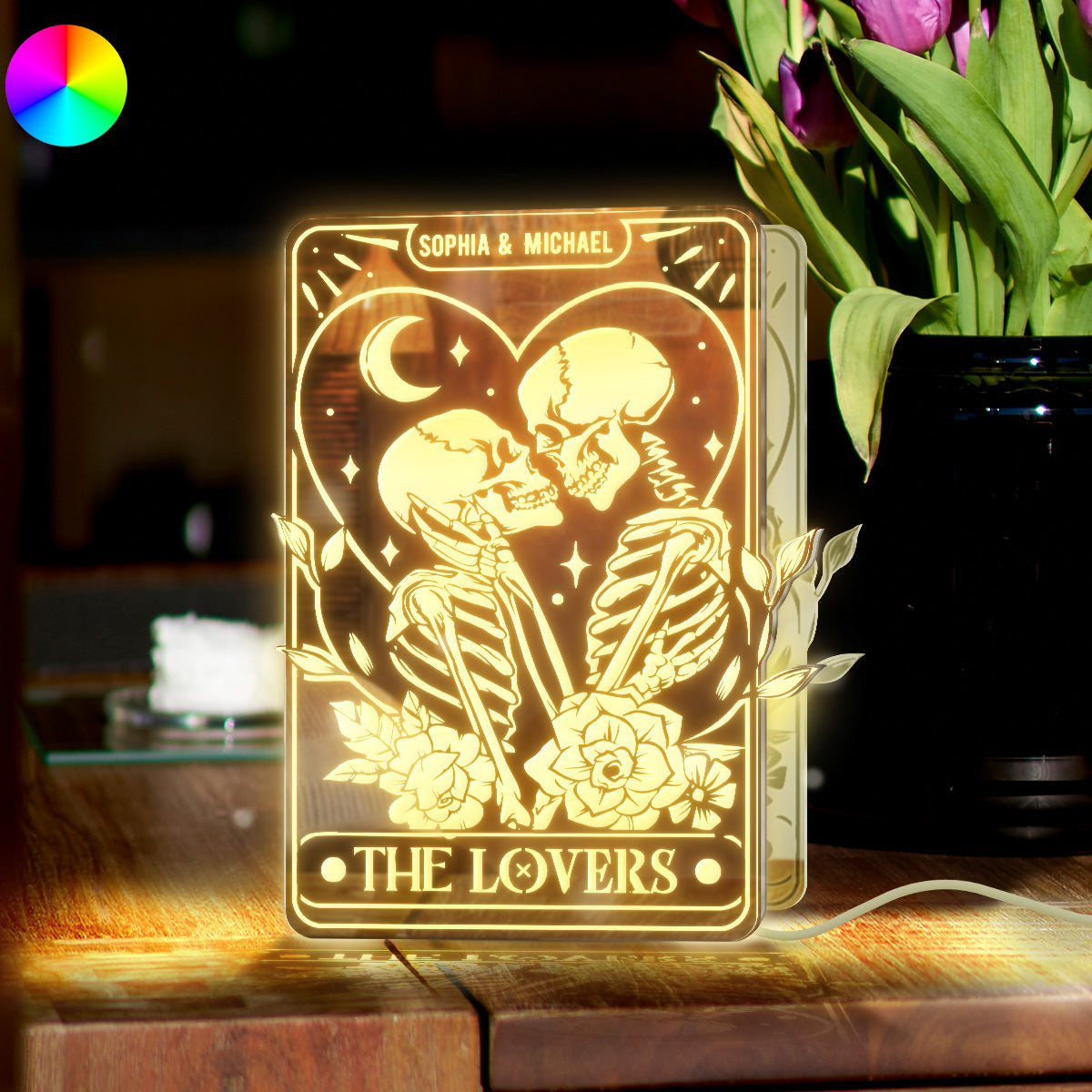 Les Amoureux - Miroir lumineux tête de mort personnalisé 
