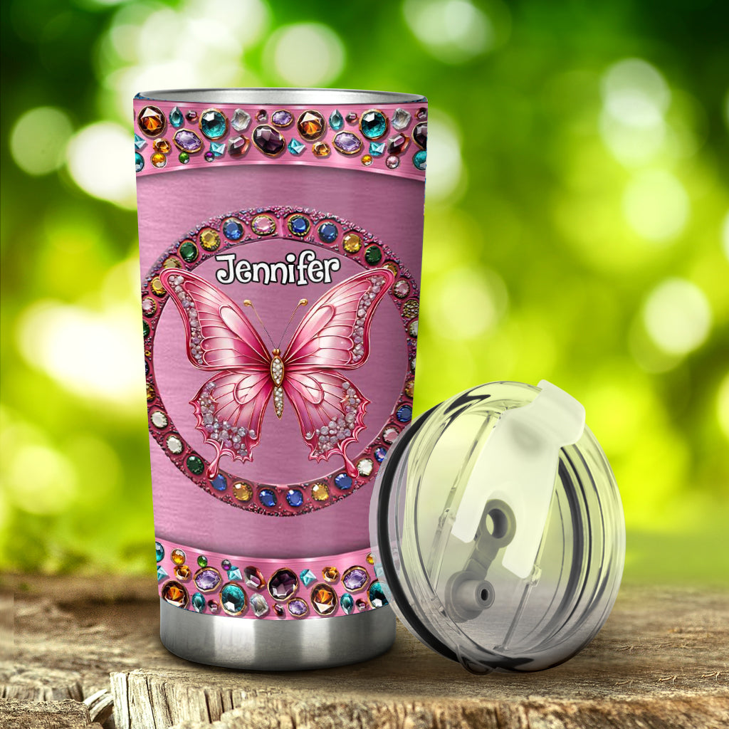 Gobelet rose personnalisé papillon