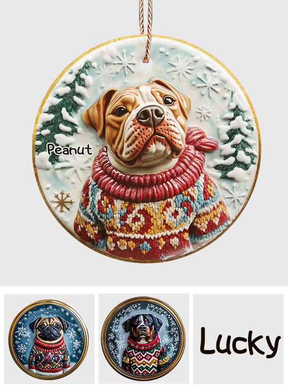 Merry Christmas - Personalized Dog Ceramic Circle Ornament