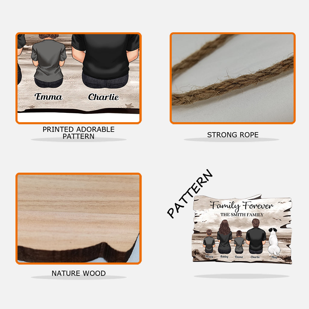 Panneau en bois personnalisé pour la famille, style rétro, paysage de plage, version vintage - Panneau en bois sur mesure, motif familial