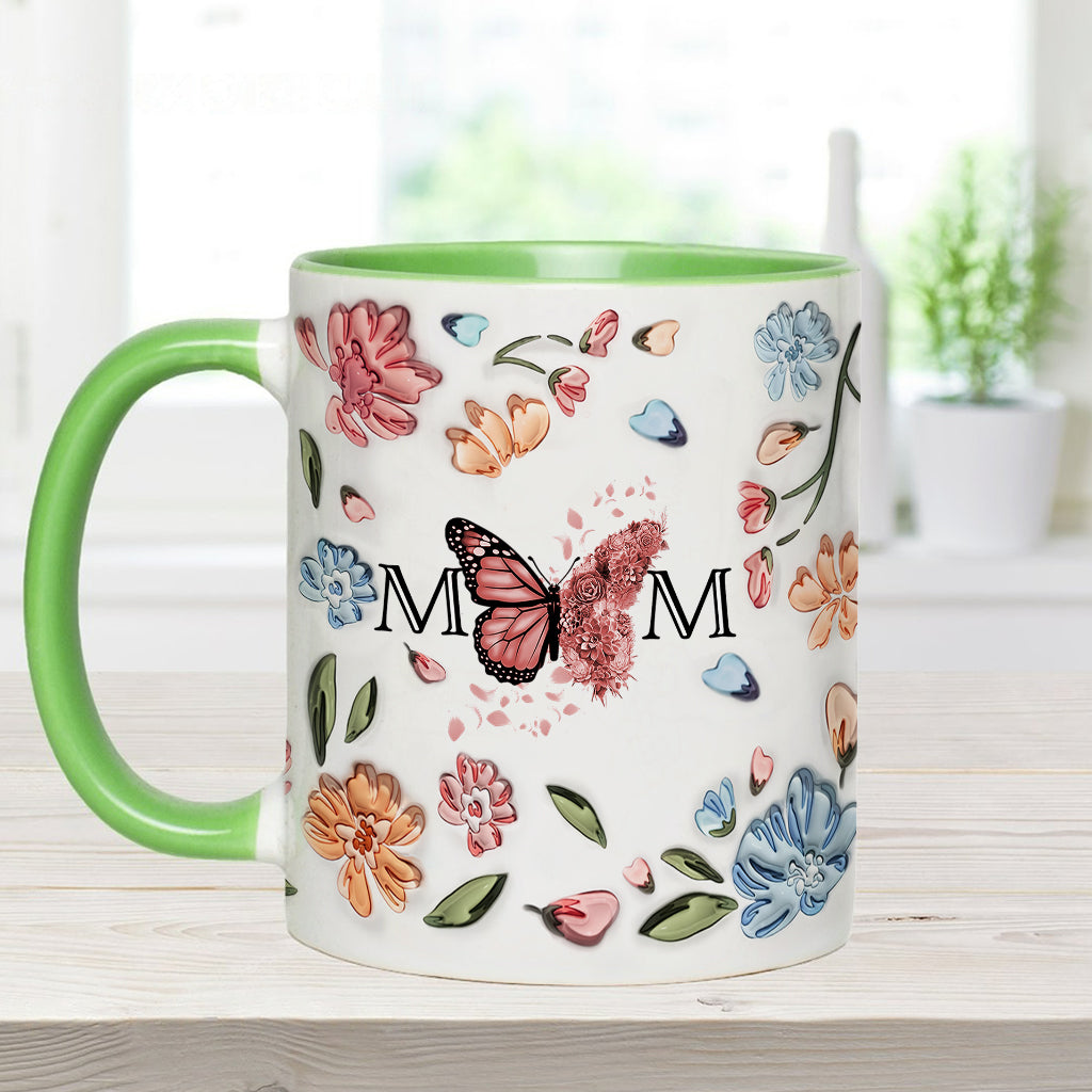 Mug personnalisé « Papillon pastel à fleurs » pour maman