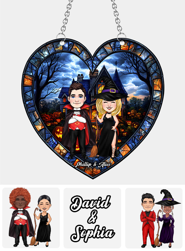 Halloween Is Coming - Personalized Couple Window Hanging Suncatcher Ornament