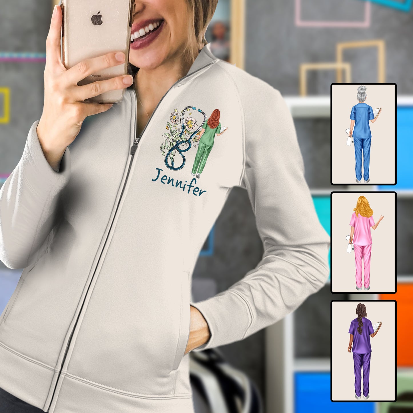Stéthoscope floral Nurse Life - Veste zippée personnalisée pour infirmière